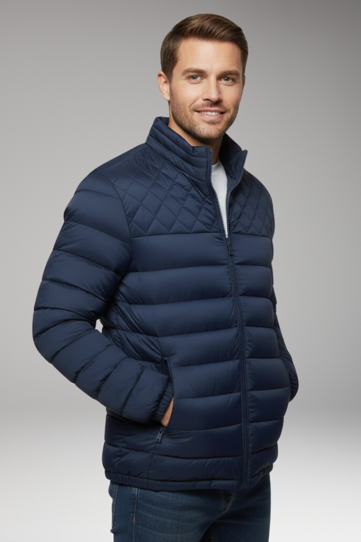 Men's Quilted Jacket with Hood and Textured Outer Layer