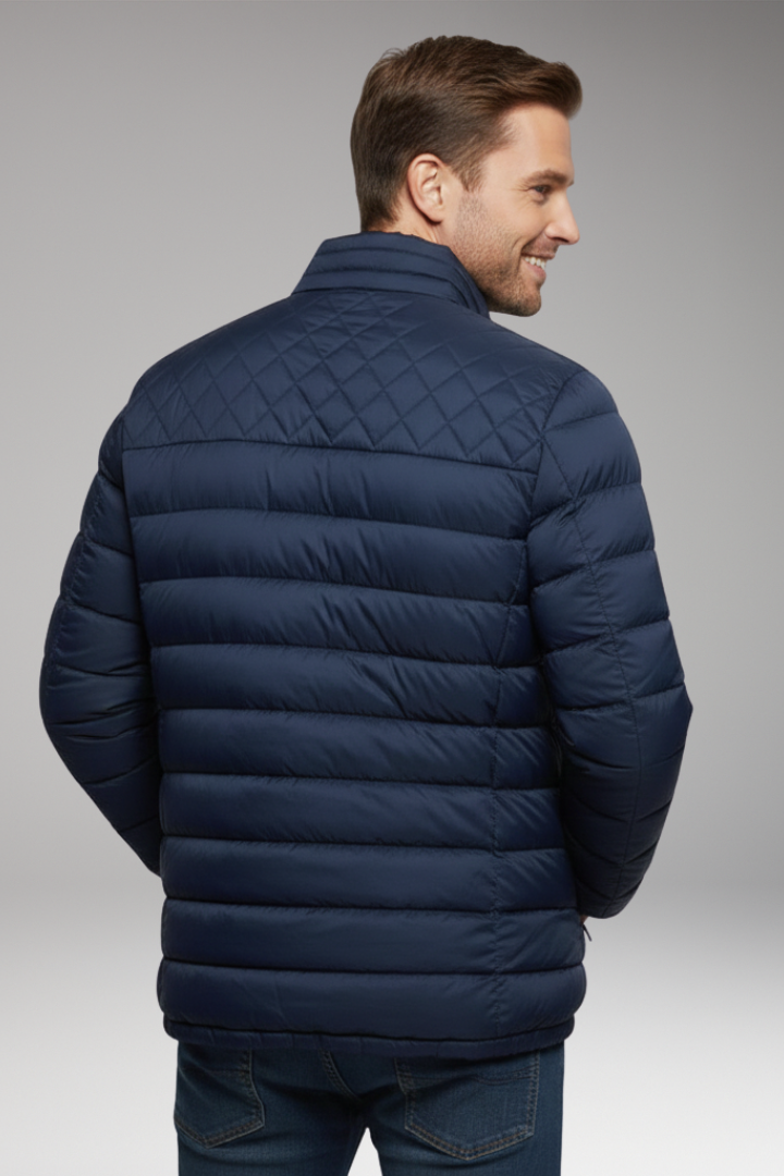 Men's Quilted Jacket with Hood and Textured Outer Layer