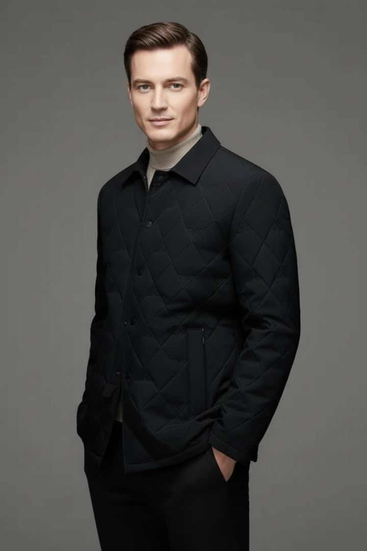 Men's Quilted Jacket with Snap Buttons and Padded Interior