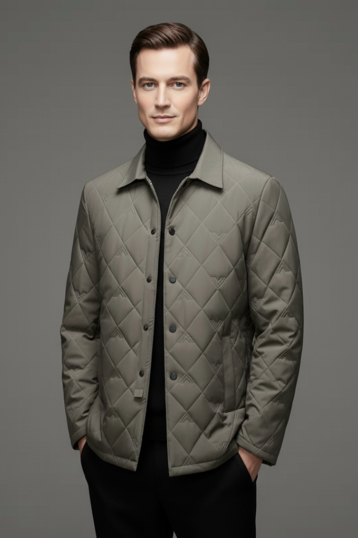 Men's Quilted Jacket with Snap Buttons and Padded Interior