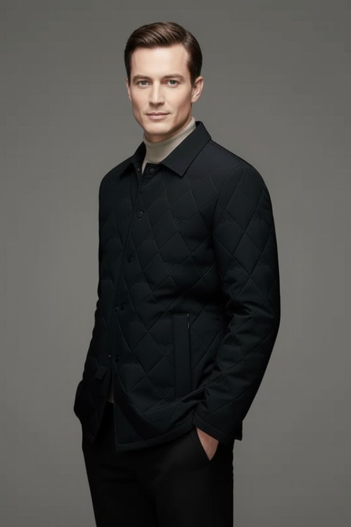 Men's Quilted Jacket with Snap Buttons and Padded Interior