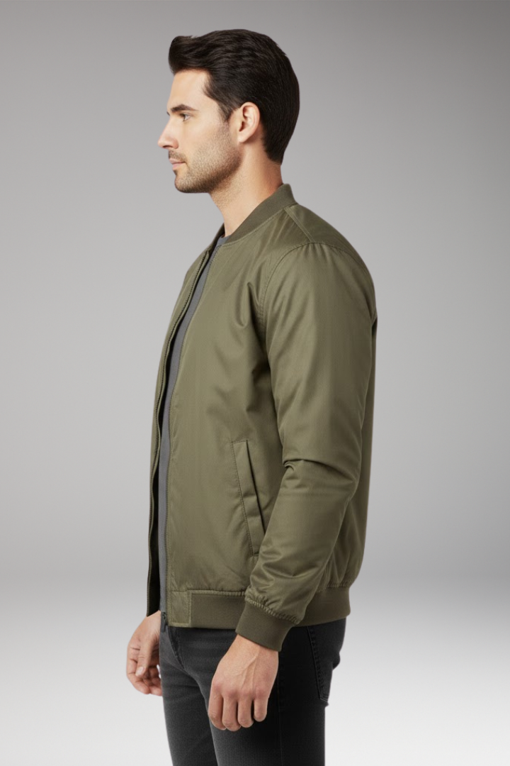 Men's Retro Bomber Jacket with Zipper and Ribbed Edges
