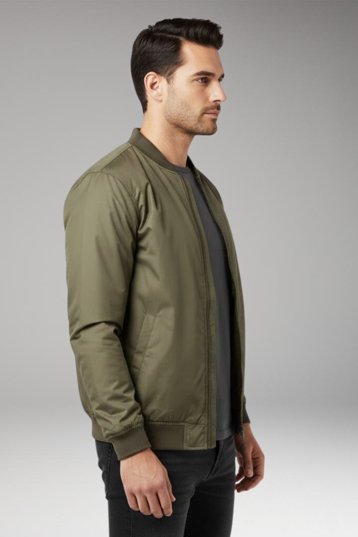 Men's Retro Bomber Jacket with Zipper and Ribbed Edges