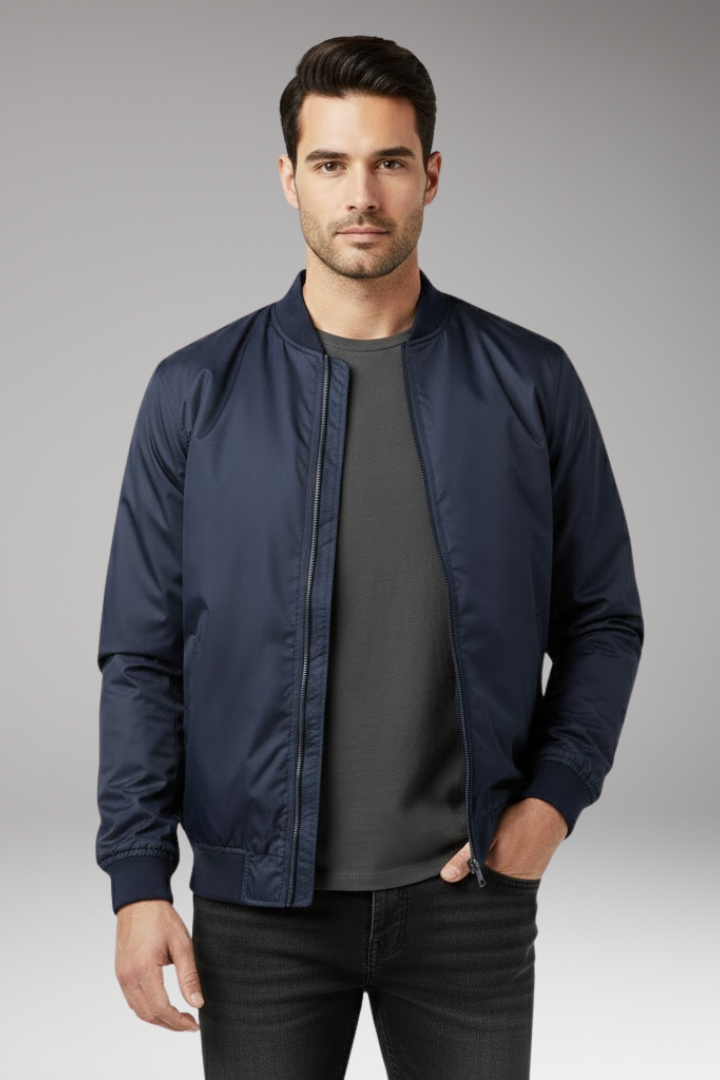 Men's Retro Bomber Jacket with Zipper and Ribbed Edges