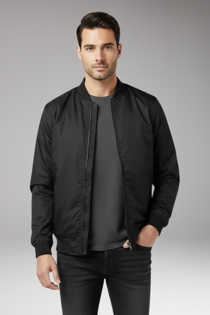 Men's Retro Bomber Jacket with Zipper and Ribbed Edges