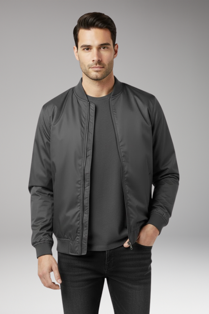 Men's Retro Bomber Jacket with Zipper and Ribbed Edges