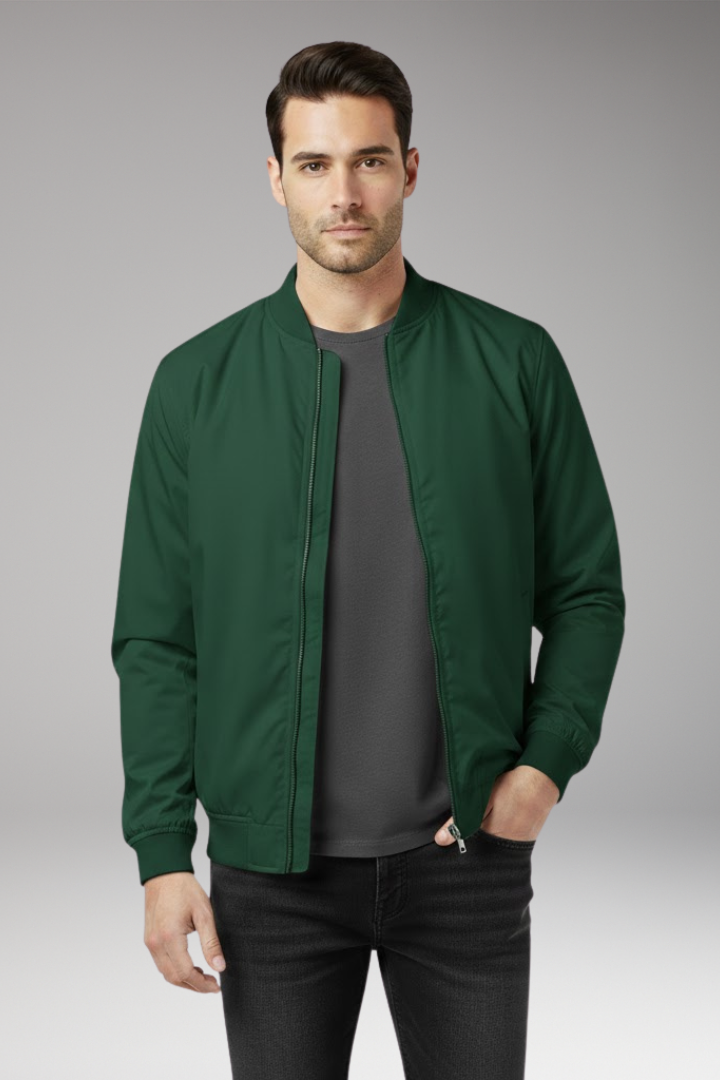 Men's Retro Bomber Jacket with Zipper and Ribbed Edges