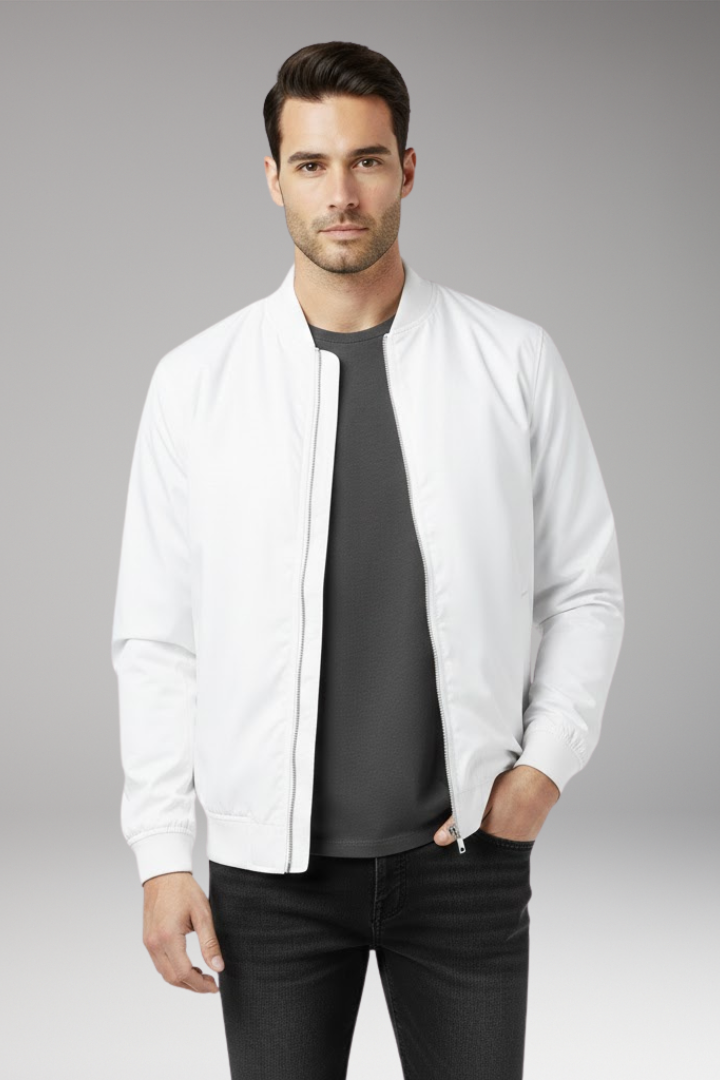 Men's Retro Bomber Jacket with Zipper and Ribbed Edges