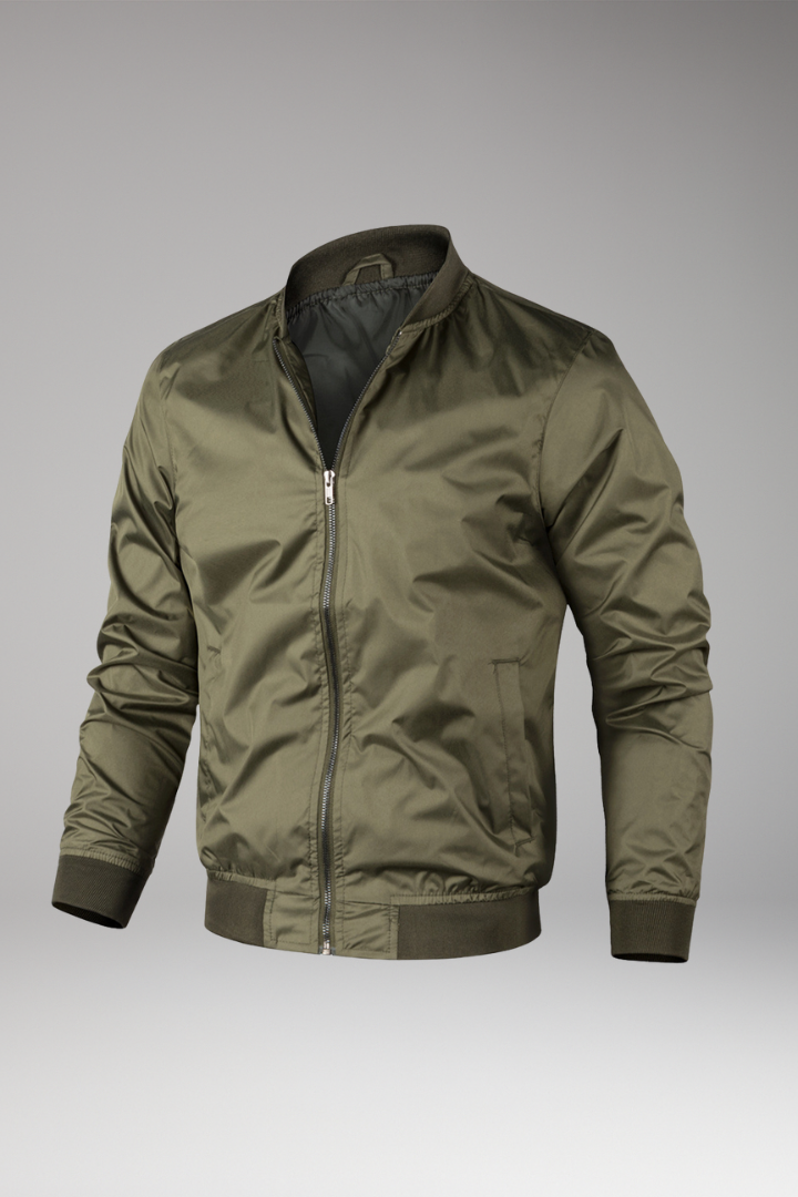 Men's Retro Bomber Jacket with Zipper and Ribbed Edges