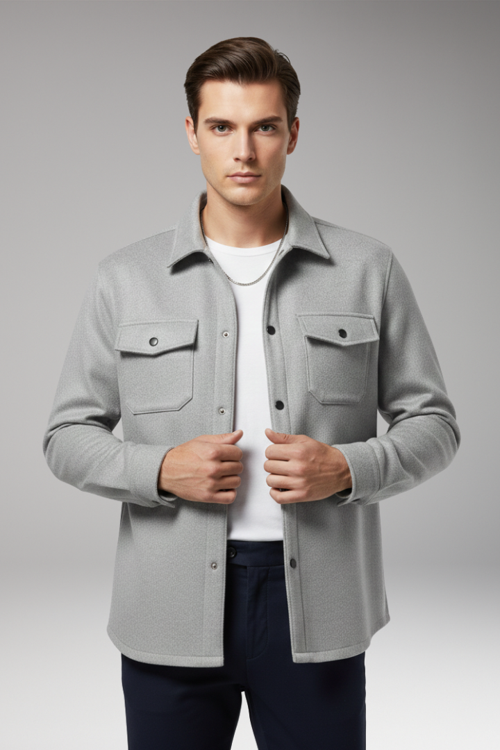 Men's Shirt Jacket with Collar and Chest Pockets