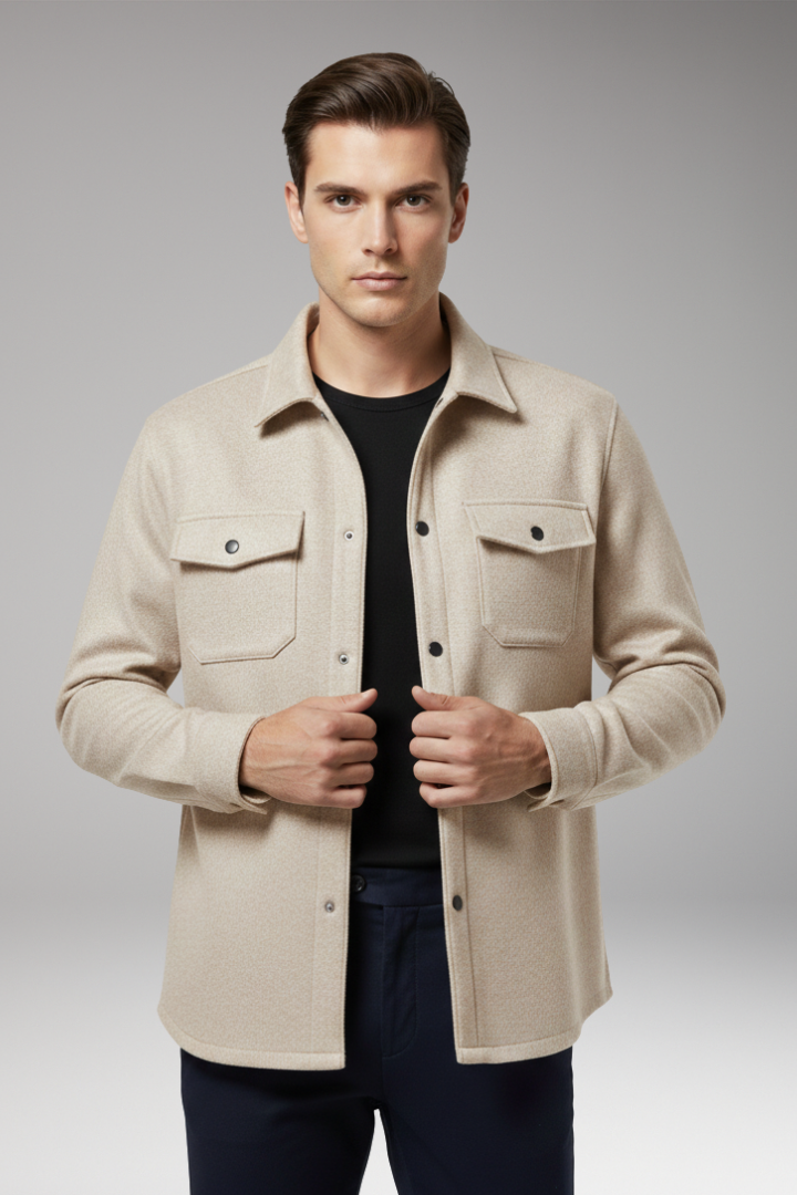 Men's Shirt Jacket with Collar and Chest Pockets