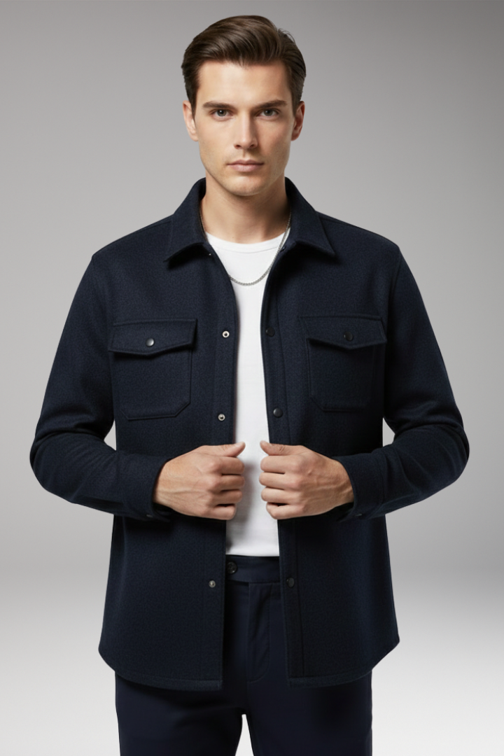 Men's Shirt Jacket with Collar and Chest Pockets