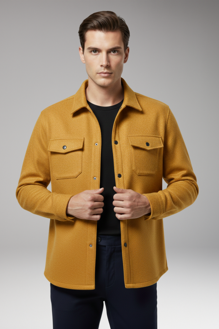 Men's Shirt Jacket with Collar and Chest Pockets