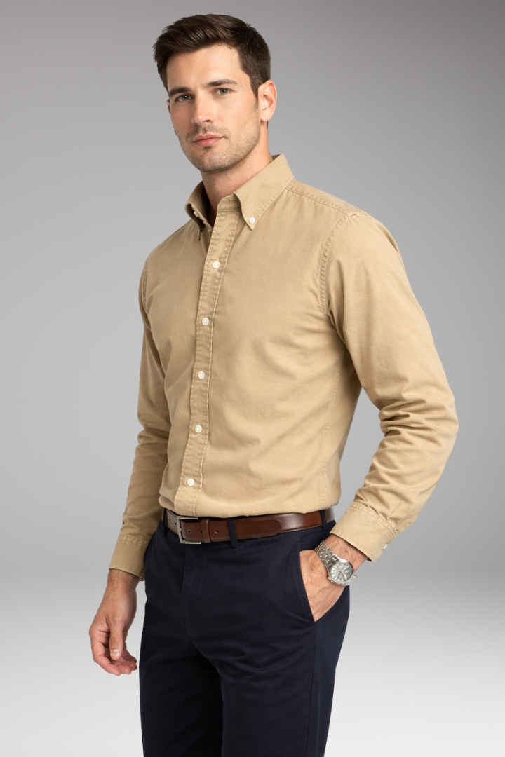 Men's Shirt with Button Collar and Long Sleeves
