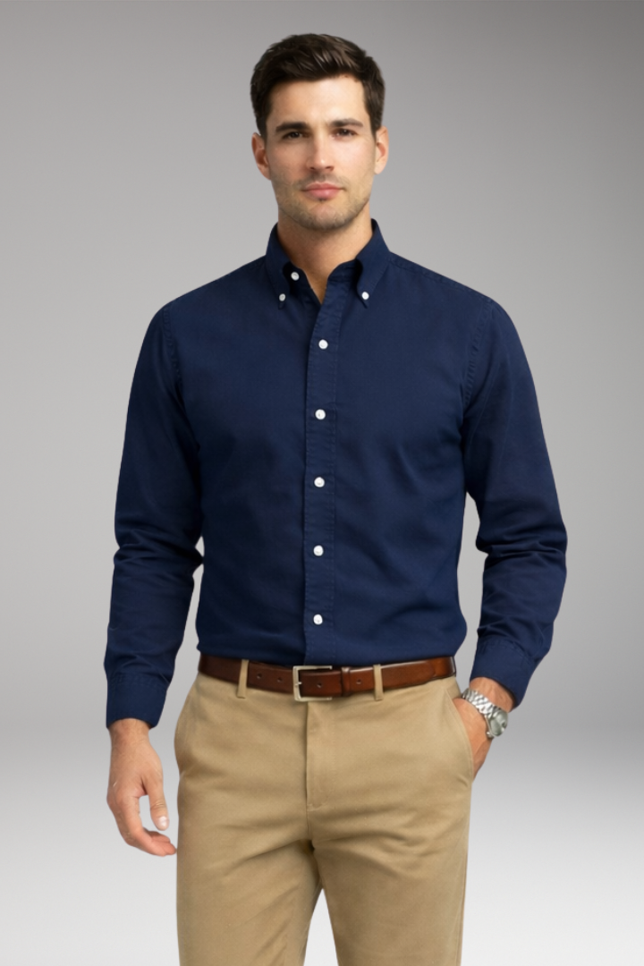 Men's Shirt with Button Collar and Long Sleeves