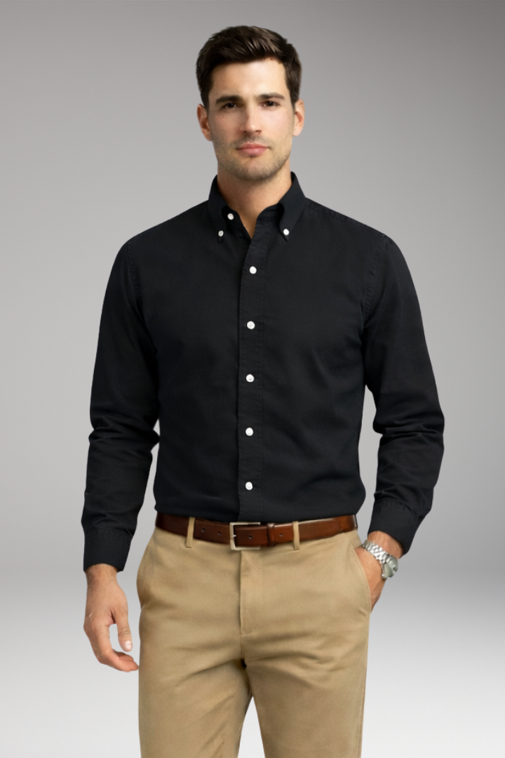 Men's Shirt with Button Collar and Long Sleeves
