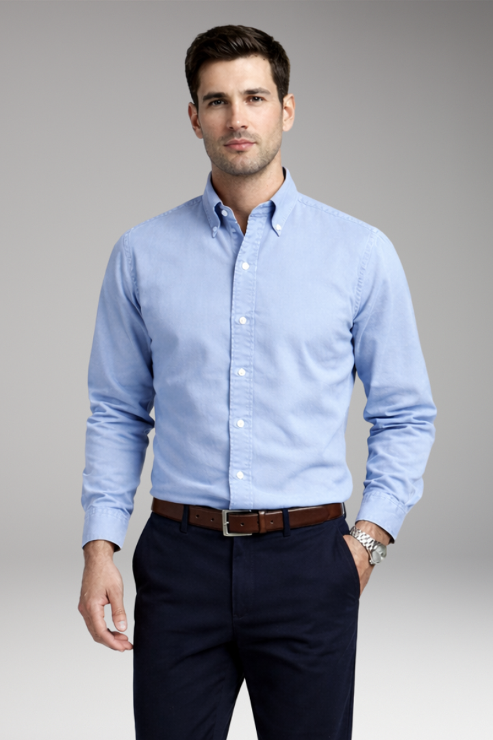 Men's Shirt with Button Collar and Long Sleeves