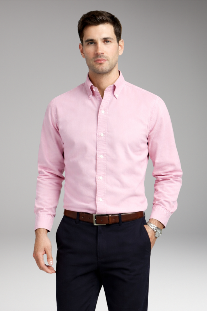 Men's Shirt with Button Collar and Long Sleeves