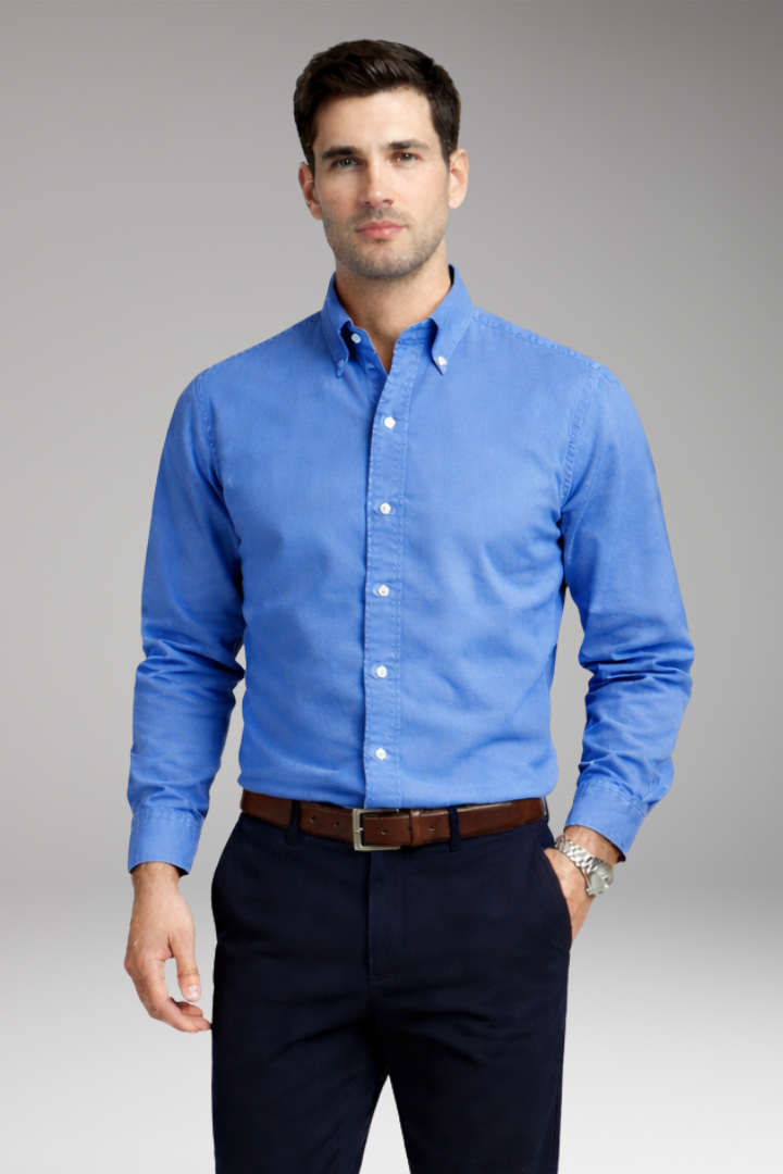 Men's Shirt with Button Collar and Long Sleeves