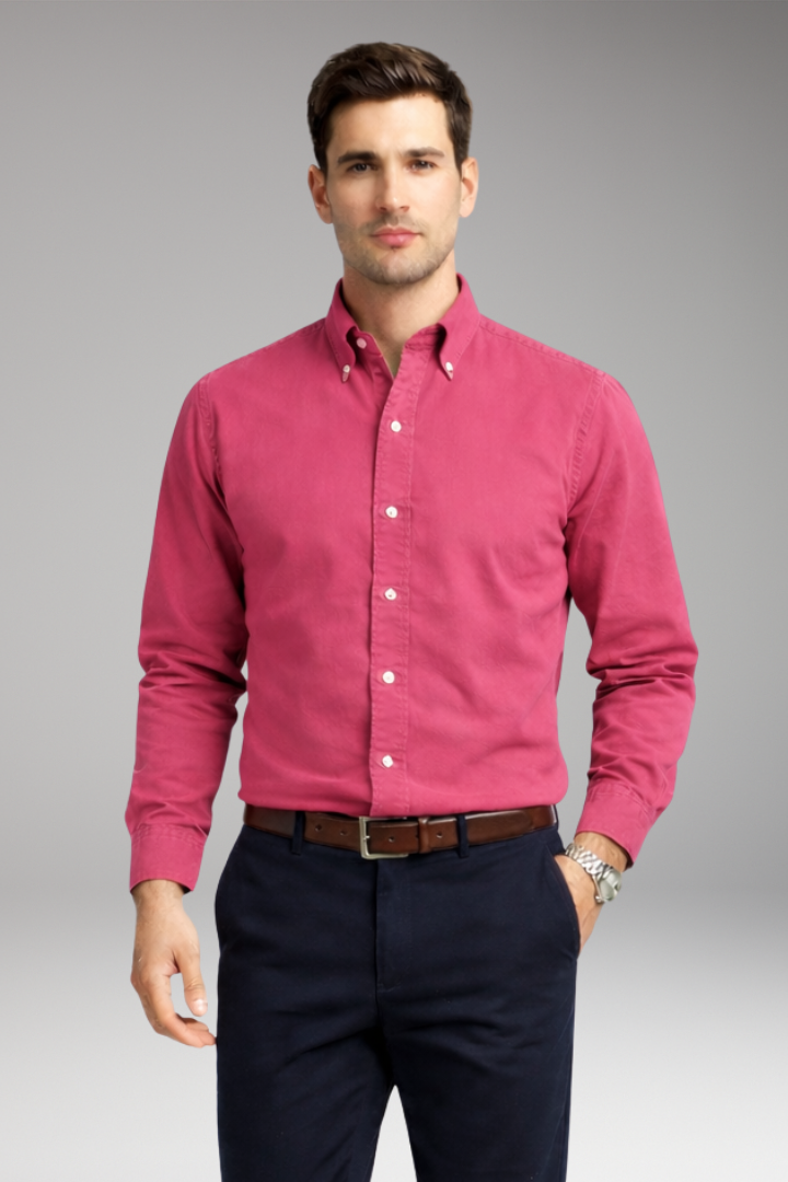 Men's Shirt with Button Collar and Long Sleeves
