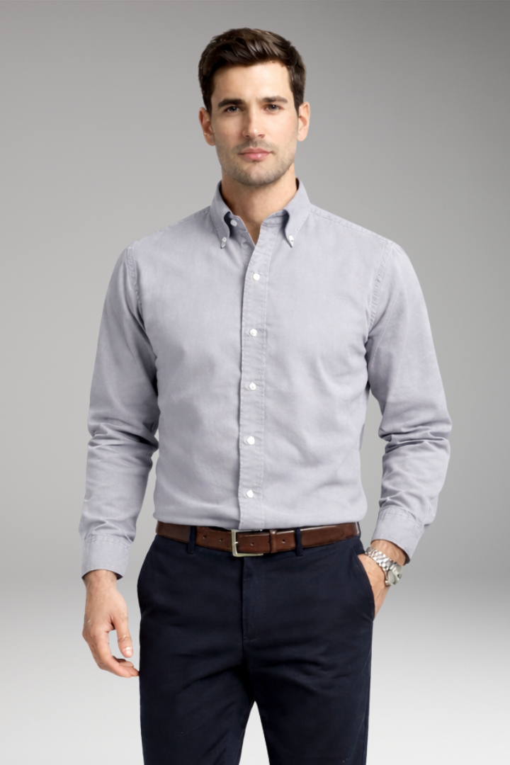 Men's Shirt with Button Collar and Long Sleeves
