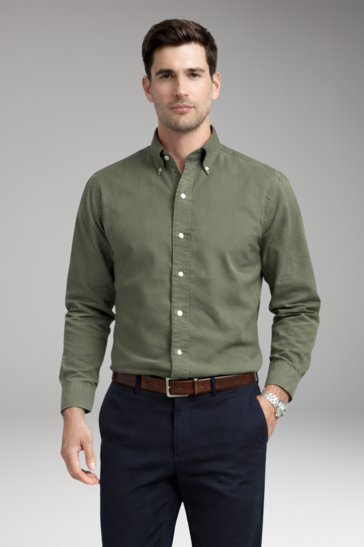 Men's Shirt with Button Collar and Long Sleeves