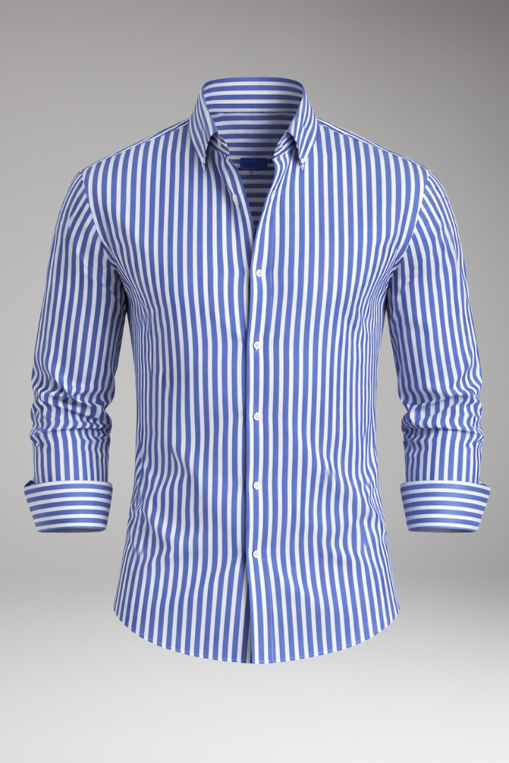 Men's Shirt with Buttoned Collar and Striped Surface