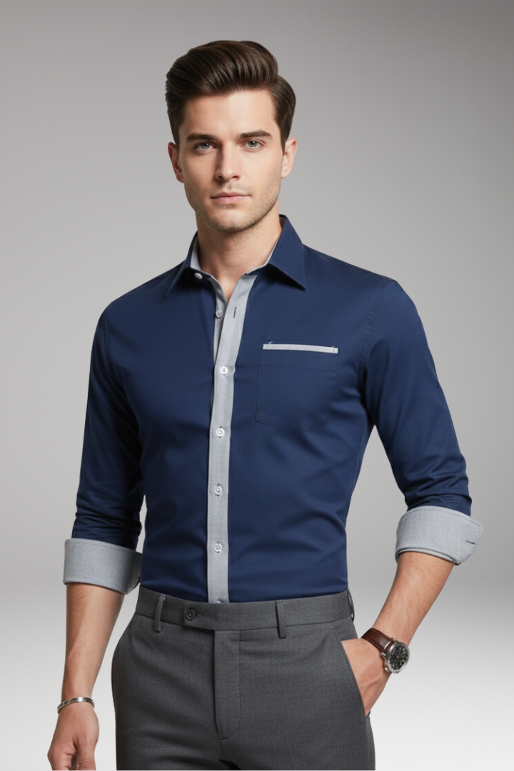 Men's Shirt with Contrasting Collar and Cuffs