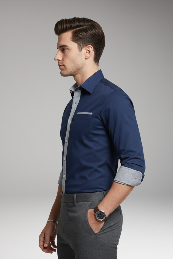 Men's Shirt with Contrasting Collar and Cuffs