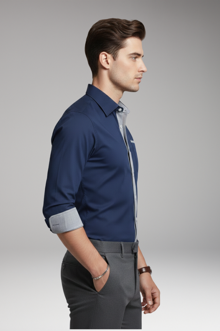 Men's Shirt with Contrasting Collar and Cuffs