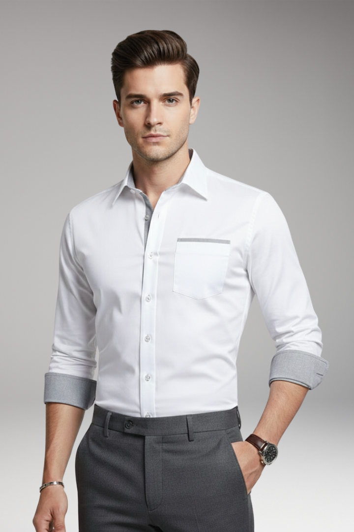 Men's Shirt with Contrasting Collar and Cuffs