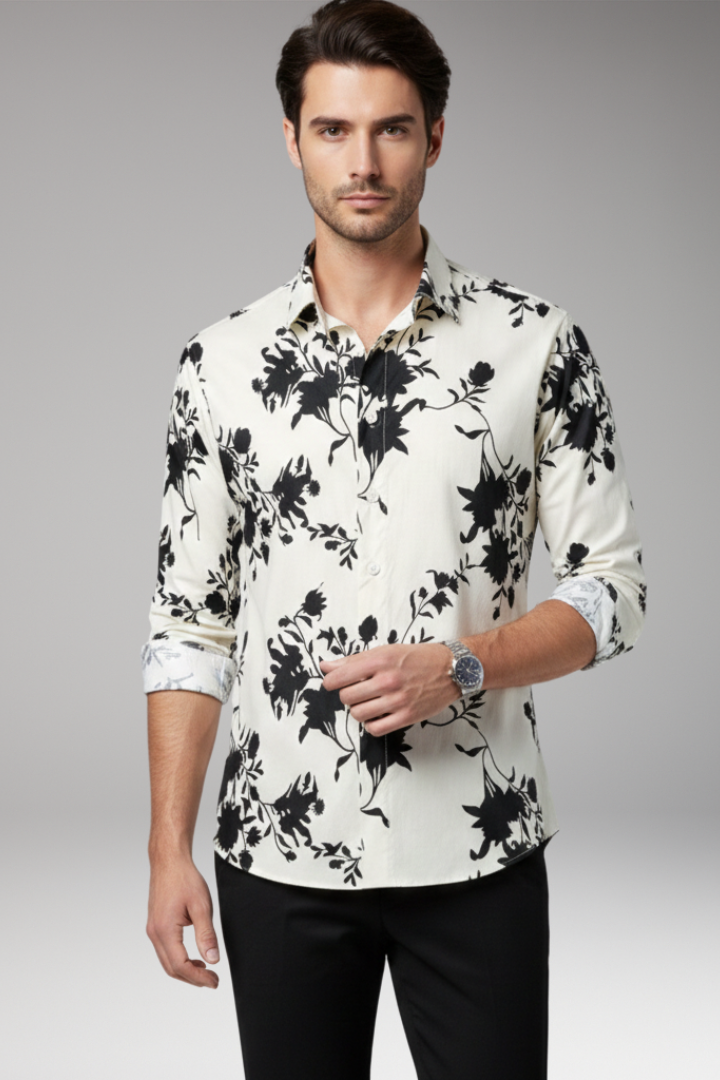 Men's Shirt with Floral Print and Button Front