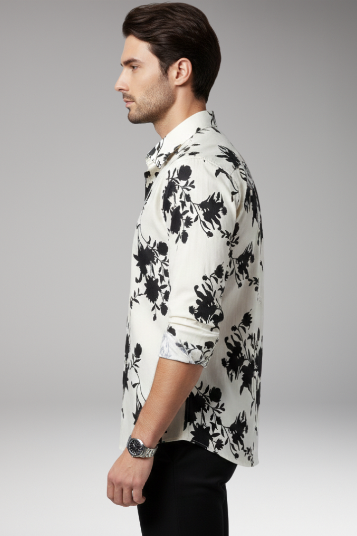 Men's Shirt with Floral Print and Button Front
