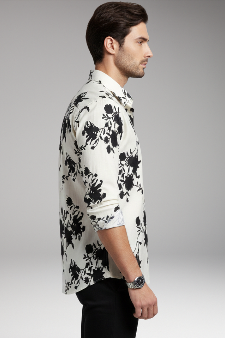 Men's Shirt with Floral Print and Button Front