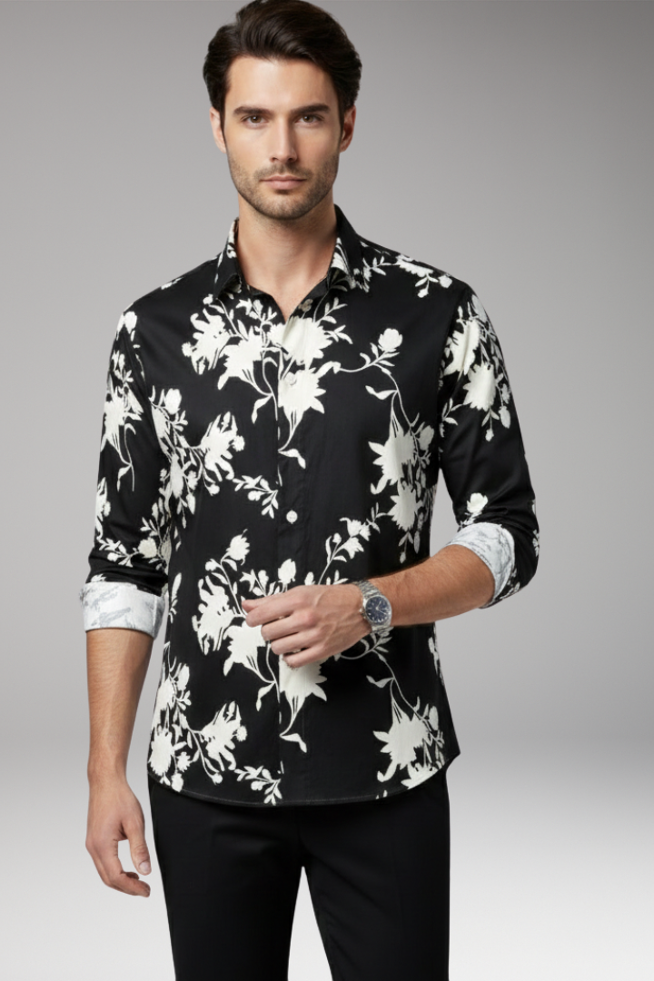 Men's Shirt with Floral Print and Button Front