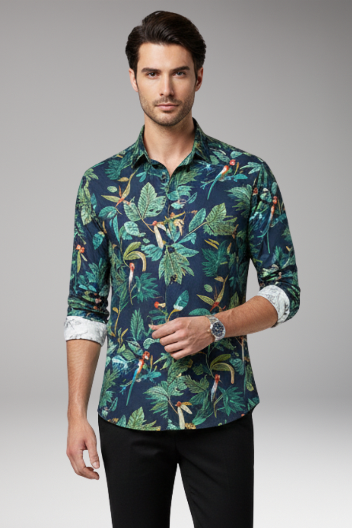 Men's Shirt with Floral Print and Button Front