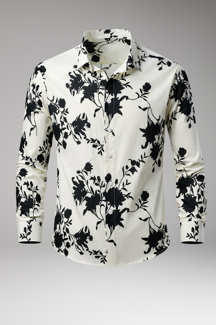 Men's Shirt with Floral Print and Button Front
