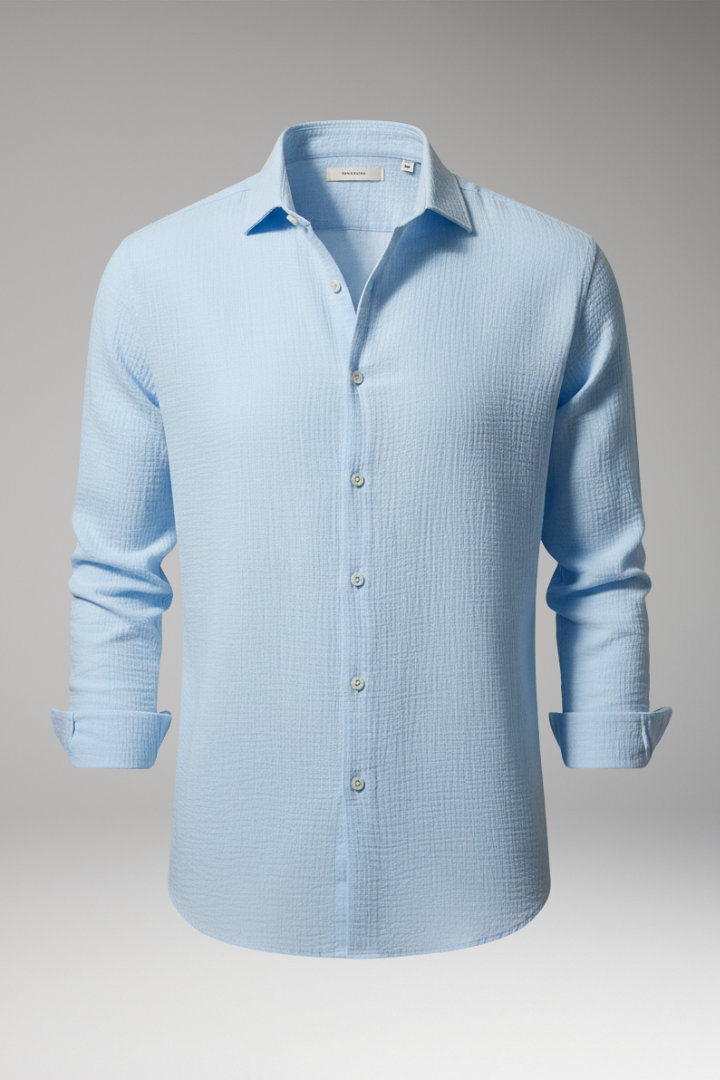 Men's Shirt with Italian Collar and Button Closure