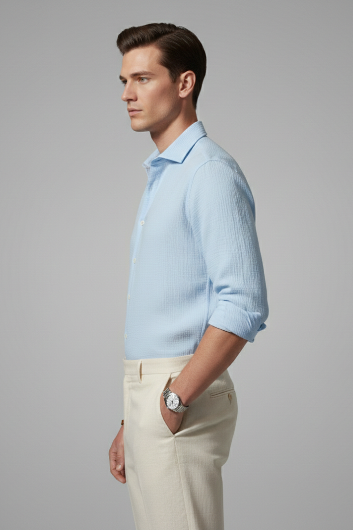 Men's Shirt with Italian Collar and Button Closure