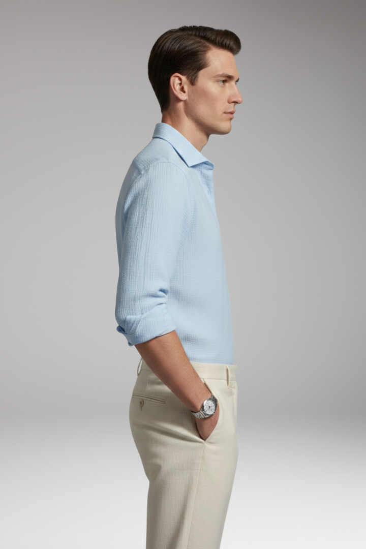 Men's Shirt with Italian Collar and Button Closure