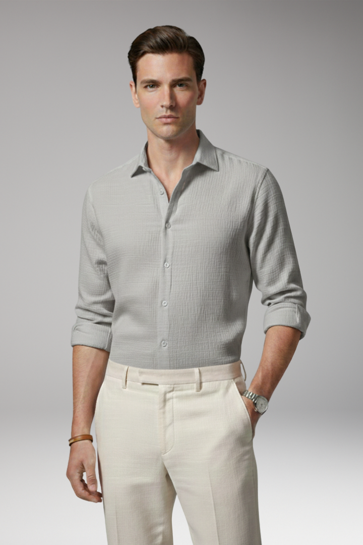 Men's Shirt with Italian Collar and Button Closure