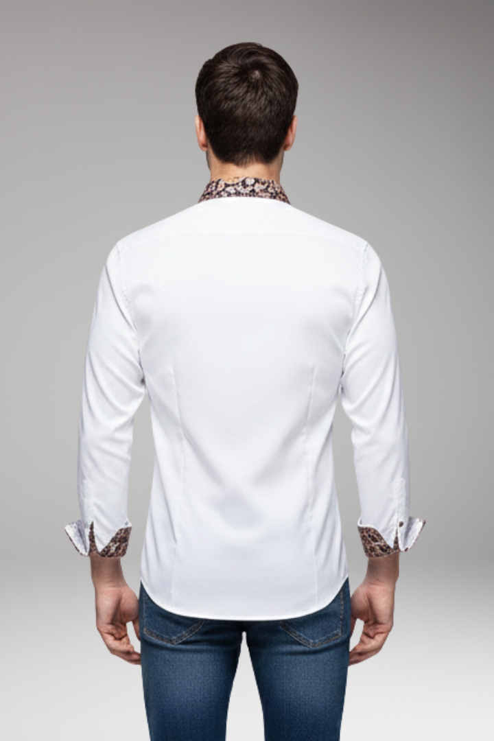 Men's Shirt with Patterned Collar and Buttoned Cuffs