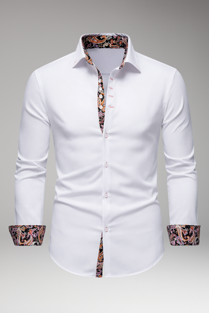 Men's Shirt with Patterned Collar and Buttoned Cuffs