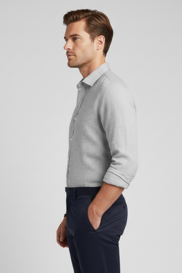 Men's Shirt with Structured Collar and Long Sleeves