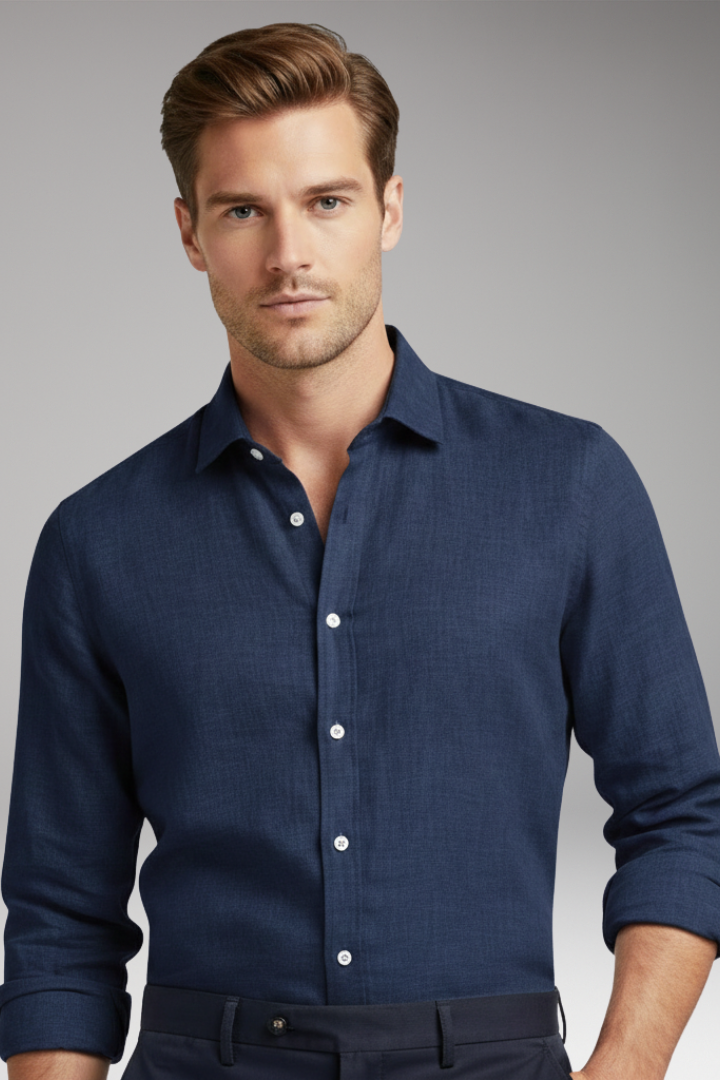 Men's Shirt with Structured Collar and Long Sleeves