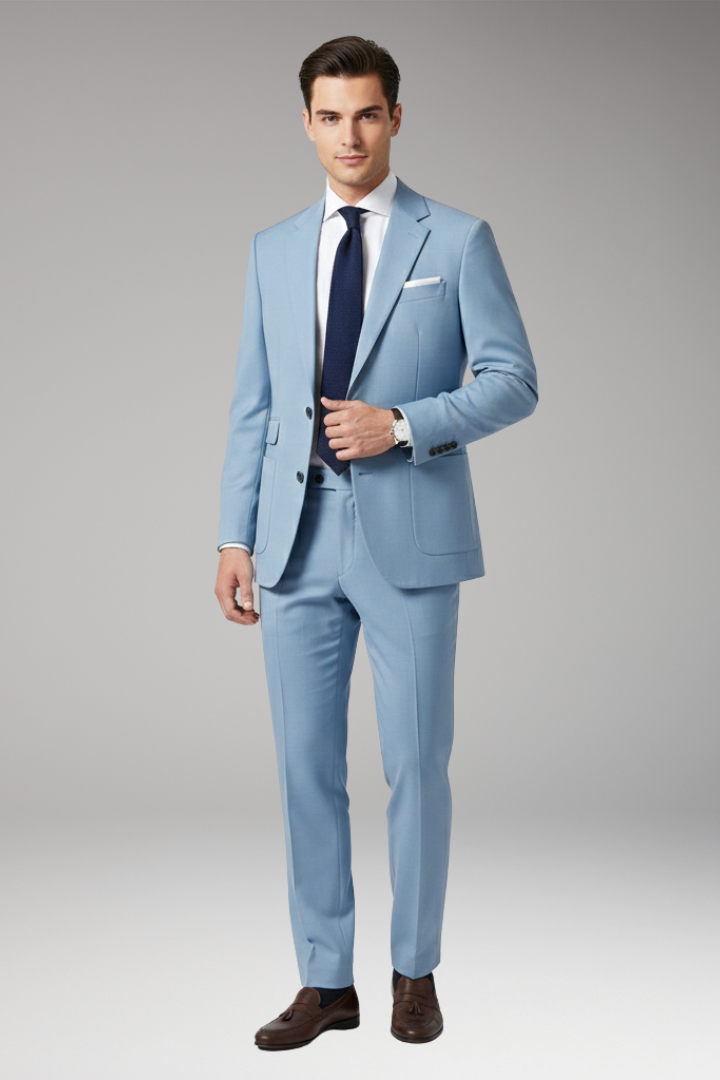 Men's Suit Set with Notched Blazer and Straight Trousers