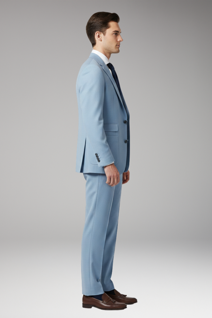 Men's Suit Set with Notched Blazer and Straight Trousers