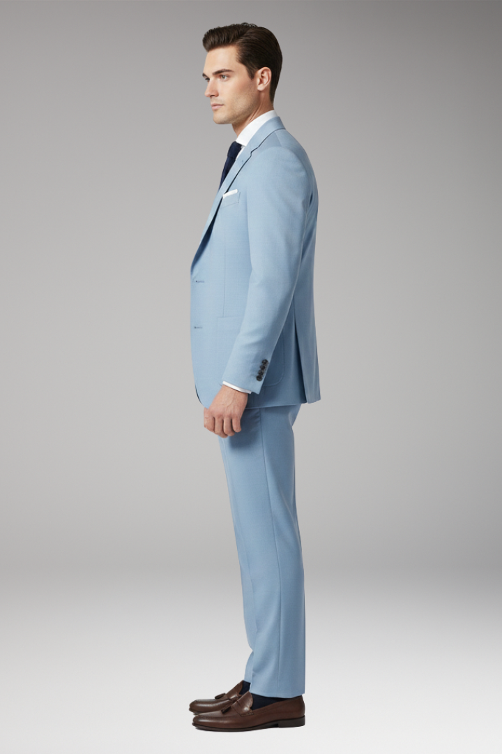 Men's Suit Set with Notched Blazer and Straight Trousers