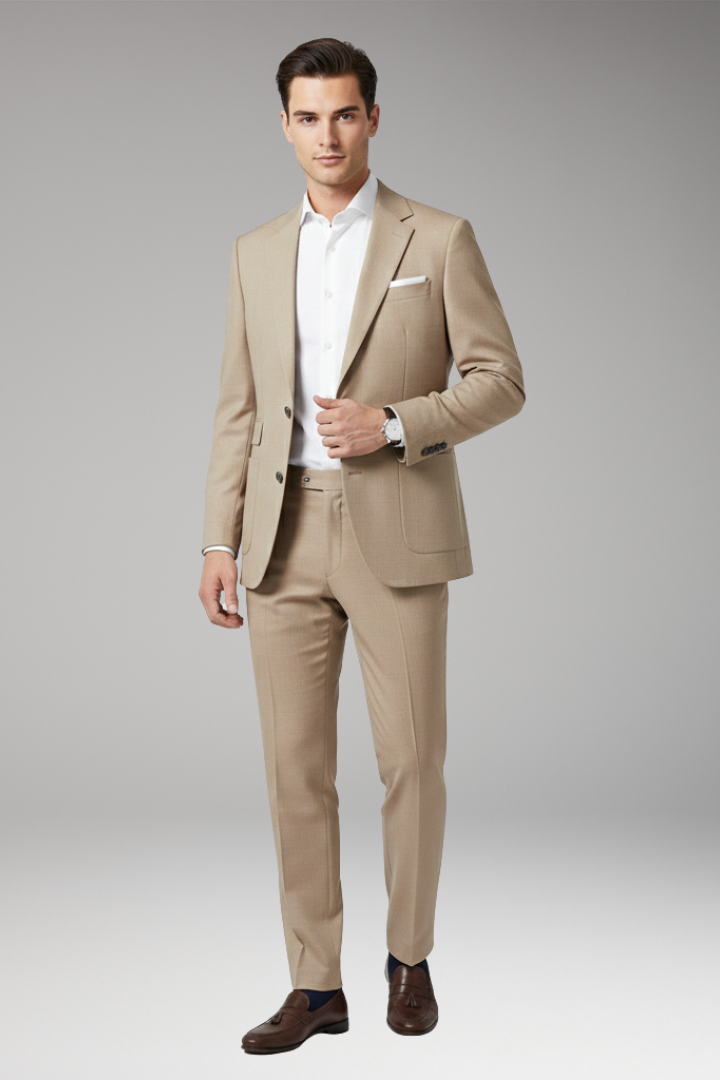 Men's Suit Set with Notched Blazer and Straight Trousers