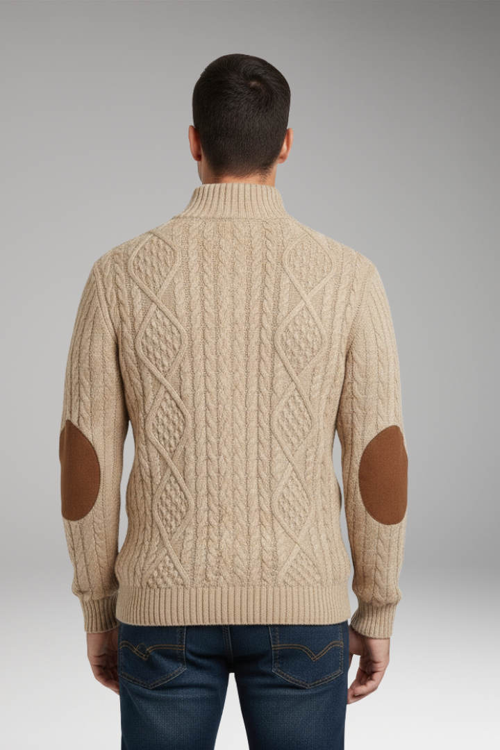 Men's Sweater with Buttoned Collar and Elbow Patches